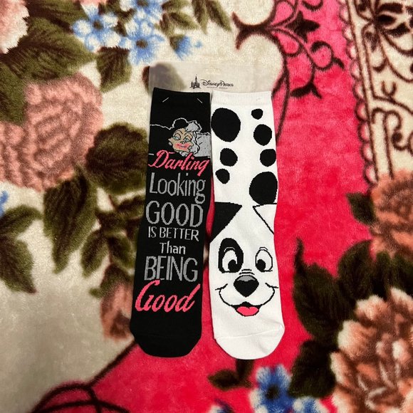 Disney Accessories Disney Park 1 Dalmatians Black White Socks Size
